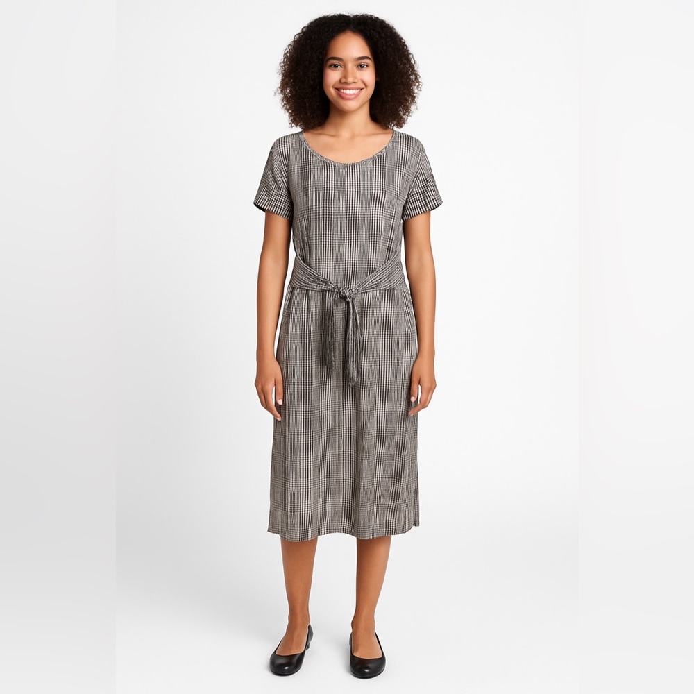 Piphany black/white plaid short sleeve dress with waist tie. size M Z